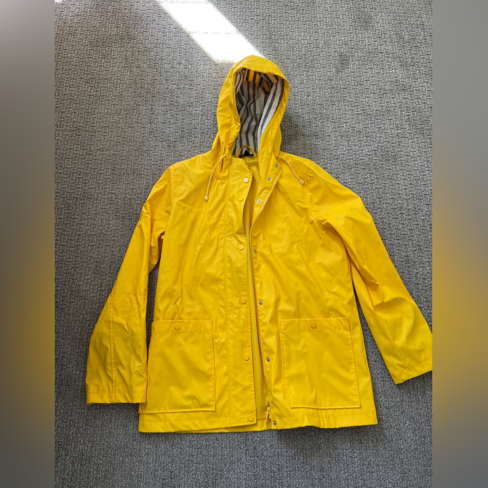 Topshop Yellow Rain Jacket with Striped Liner Detailing